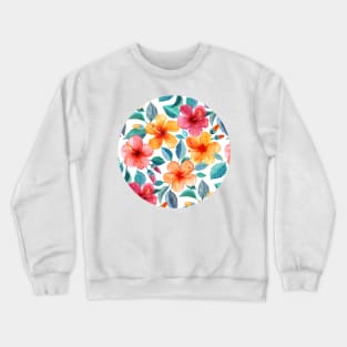 Colorful Watercolor Hibiscus on Clean White Crewneck Sweatshirt